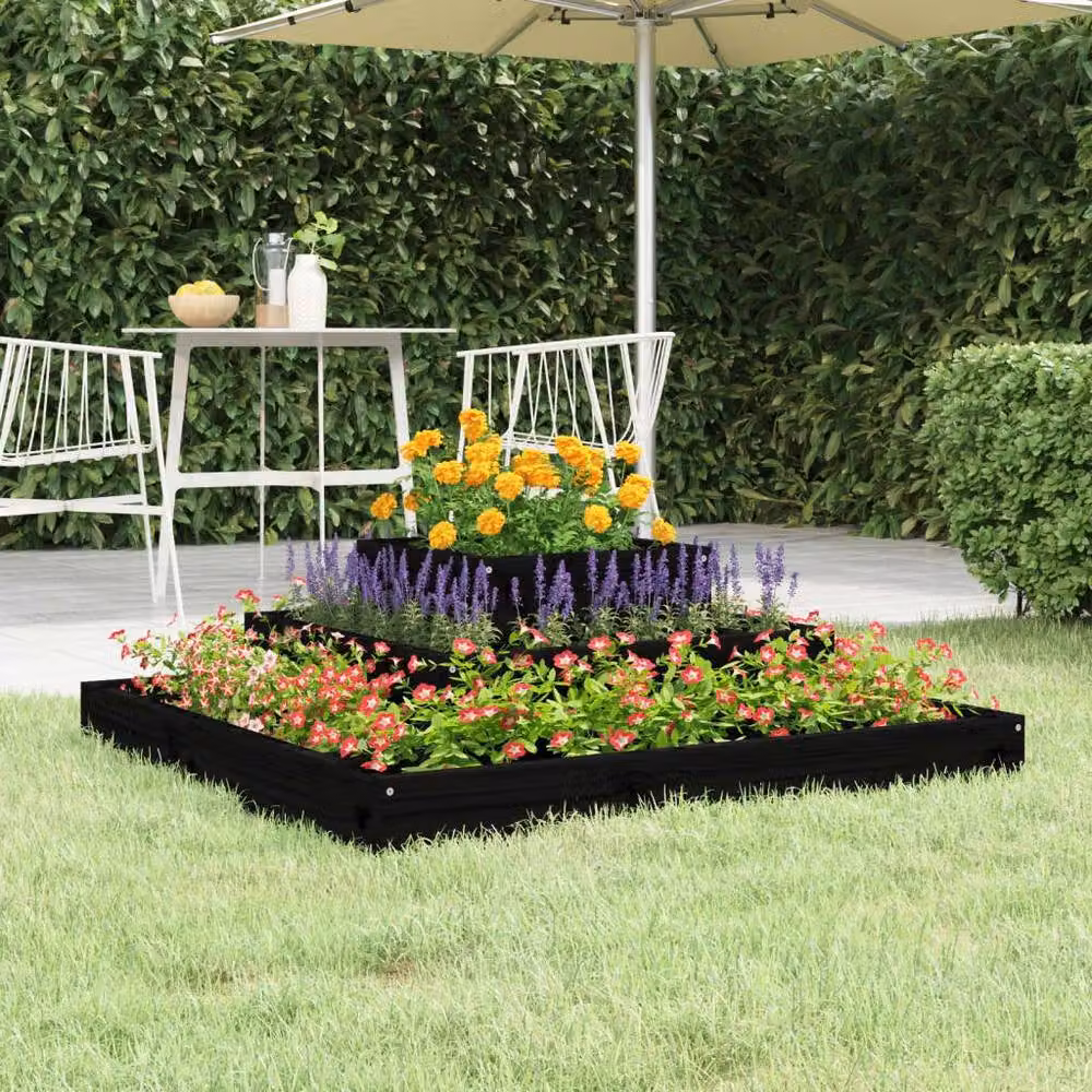 Berkfield Home Black Wooden Raised Bed Planter W: 80 cm, D: 80 cm, H: 27 cm – 2