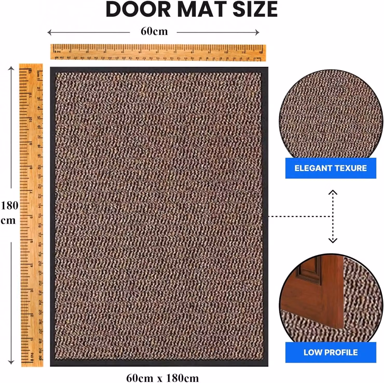 KAV Non-Slip Washable Door Mat in Brown and Black, W: 60 cm, L: 180 cm – 9