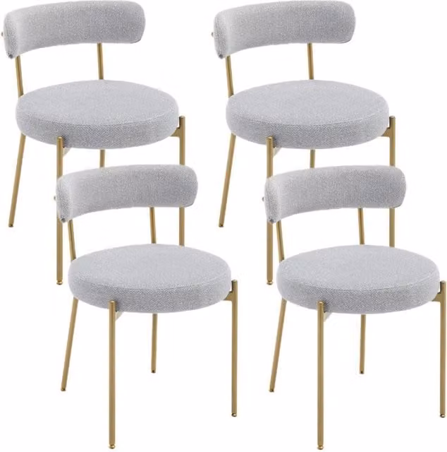 Home Touch Interiors Modern Grey Bouclé Fabric Upholstered Dining Accent Tub Chairs with Armrests and Curved Backrest (Set of 2)