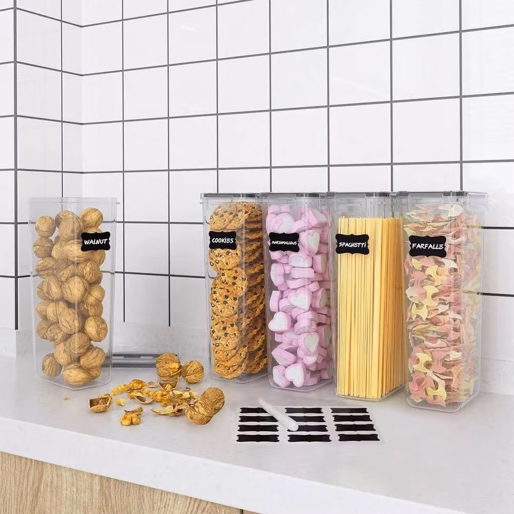 KORVIXA 4 Set of Clear Plastic Kitchen Storage Dry Food Dispenser Containers with Leakproof Silicone Seals – 4