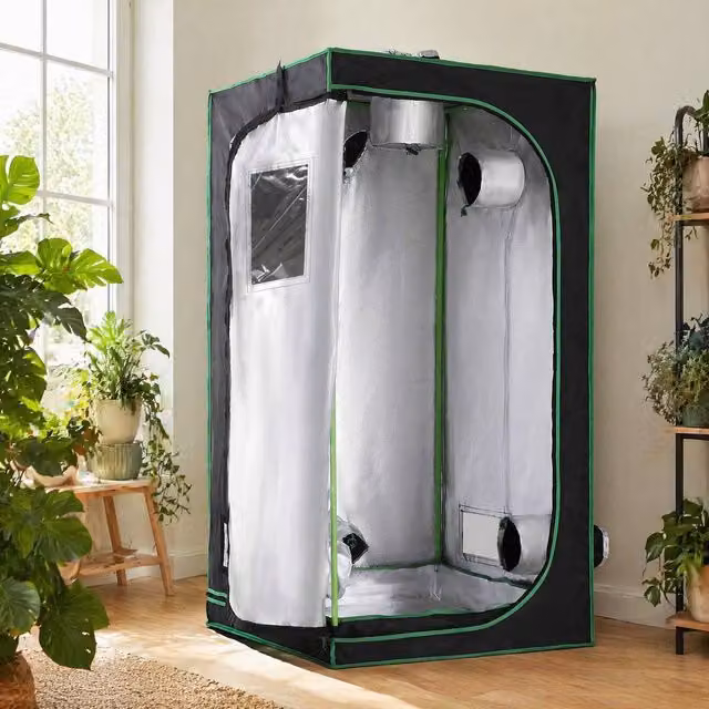 STILVORA Grow Tent with Adjustable Vents and Floor Tray, Black, W: 80 cm, D: 62 cm, H: 160 cm – 1
