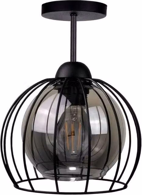 Netlighting Solo Semi Flush Ceiling Light in Black with Transparent Glass Sphere, Diameter: 20 cm, E27