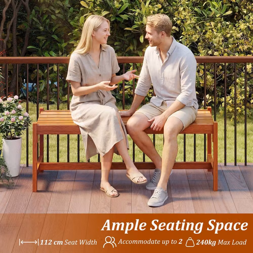 Costway Natural Wooden Slat Patio Bench for 2 People, Width: 112 cm – 6