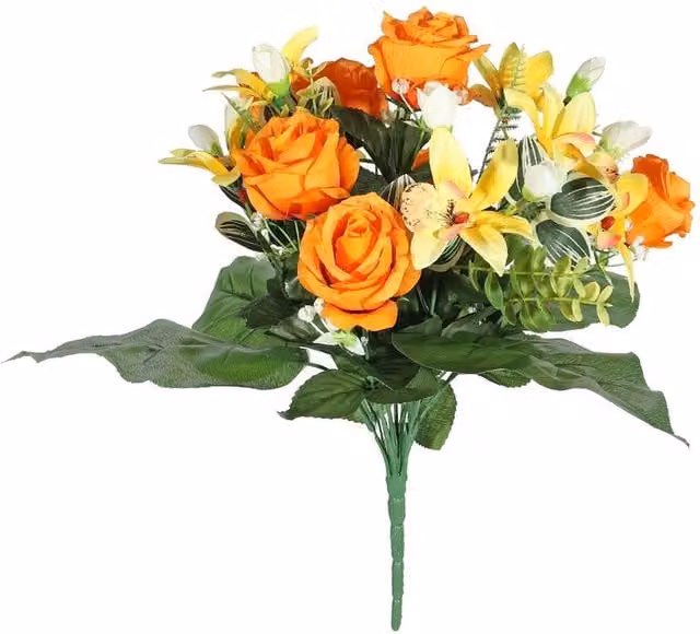 Kingsbury Gifts Orange Leafy and Orchid Mixed Floral Bunch