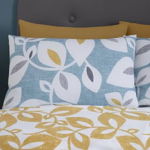 Catherine Lansfield Inga Leaf Reversible King Duvet Cover Set with Pillowcases in Green and Grey – 2