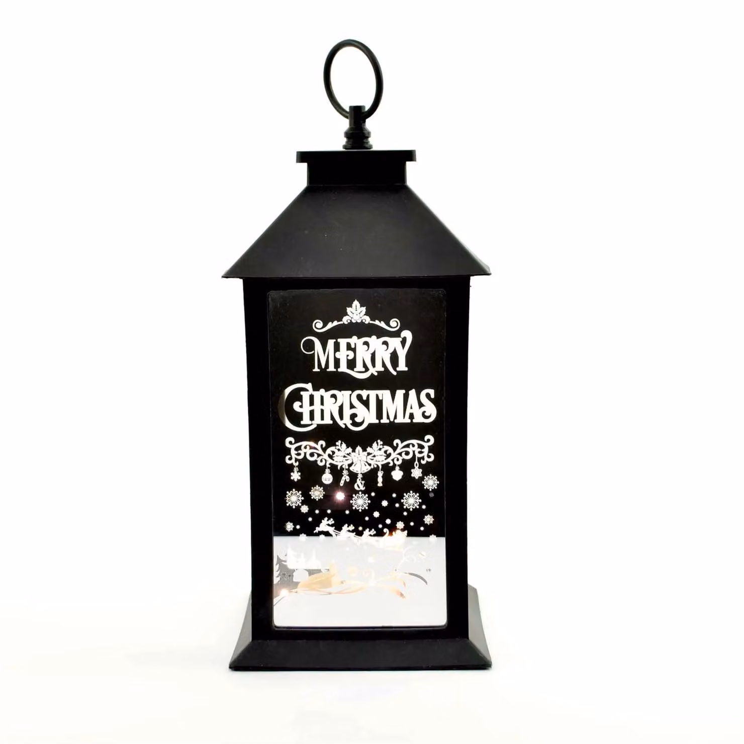 Shatchi Christmas LED Warm White Lantern Lamp with Black PVC Frame and Christmas Theme, W/D/H: 14.0 x 30.0 x 14.0 cm – 2