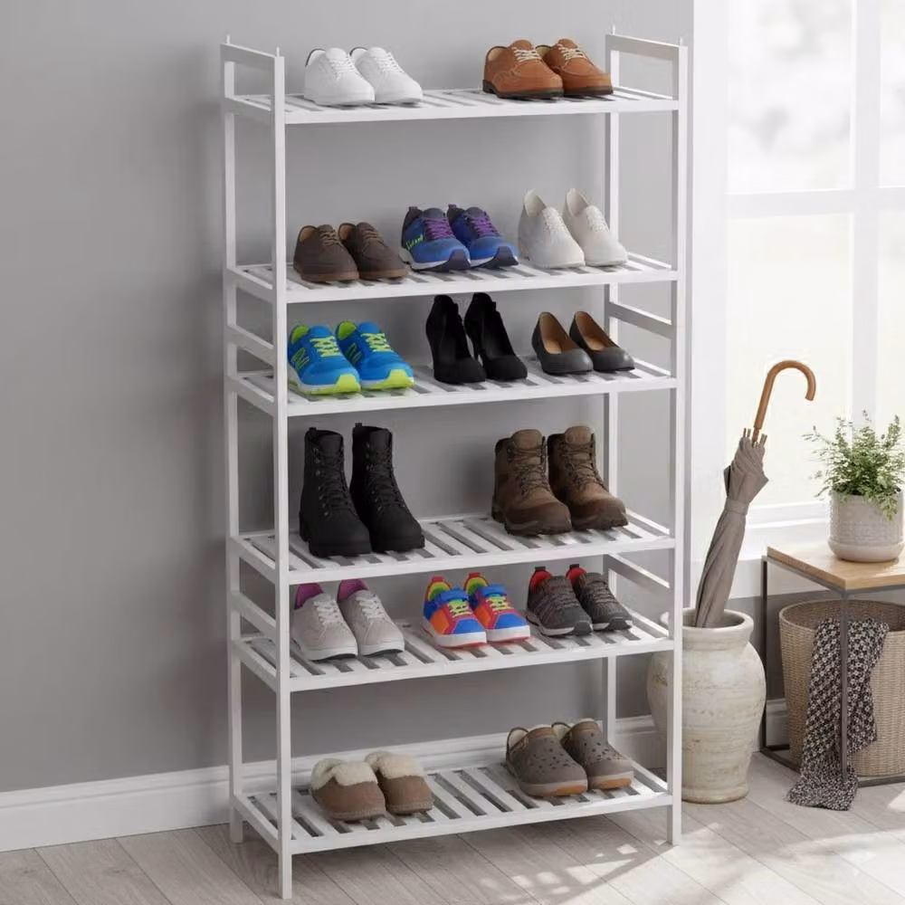 EONLION Set of 3 Stackable Bamboo Wood Shoe Racks in White – 2