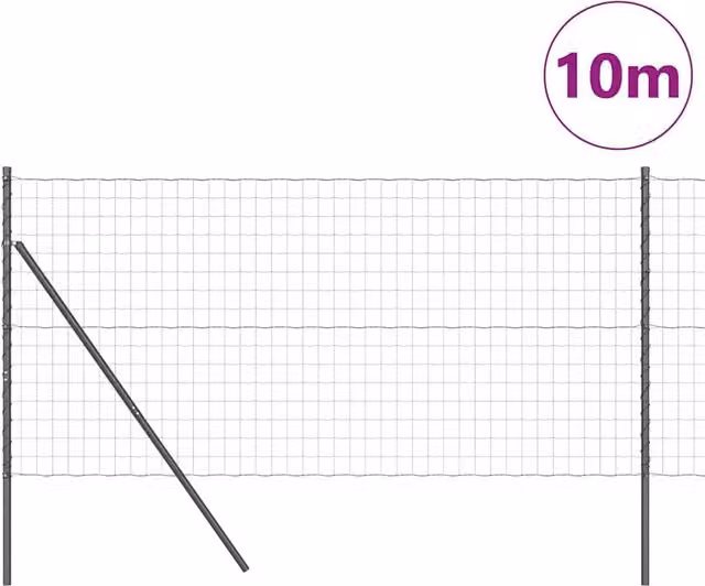 Berkfield Home Modern Euro Fence with 7 Round Posts, Galvanised Steel, Grey, W: 10 m, H: 1.2 m