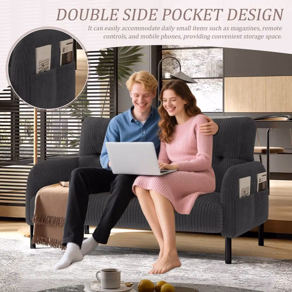 HomeTouch Modern 2-Seater Upholstered Click Clack Sofa in Grey with Side Pockets and Armrests, W/D/H: 120 x 79 x 79 cm – 6