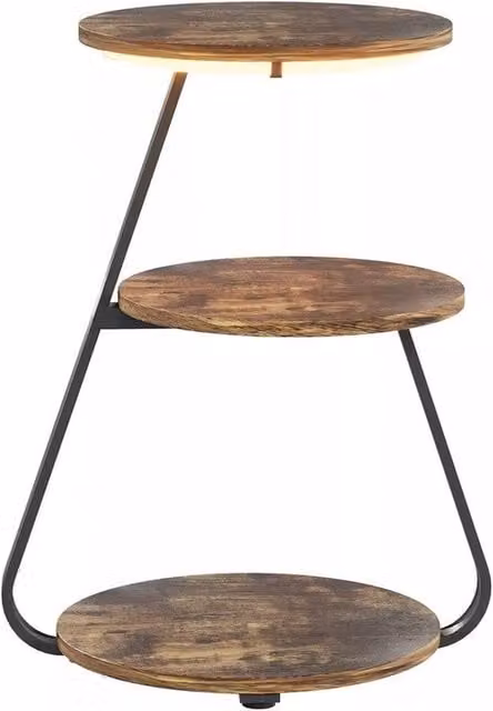 Kelvenix 3 Tier Bedside Table with LED Light in Brown