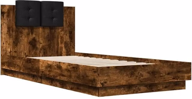 Berkfield Home Durable Bed Frame with LED Under-Bed Lighting in Smoked Oak Brown, W/D/H: 90 x 200 cm – 1