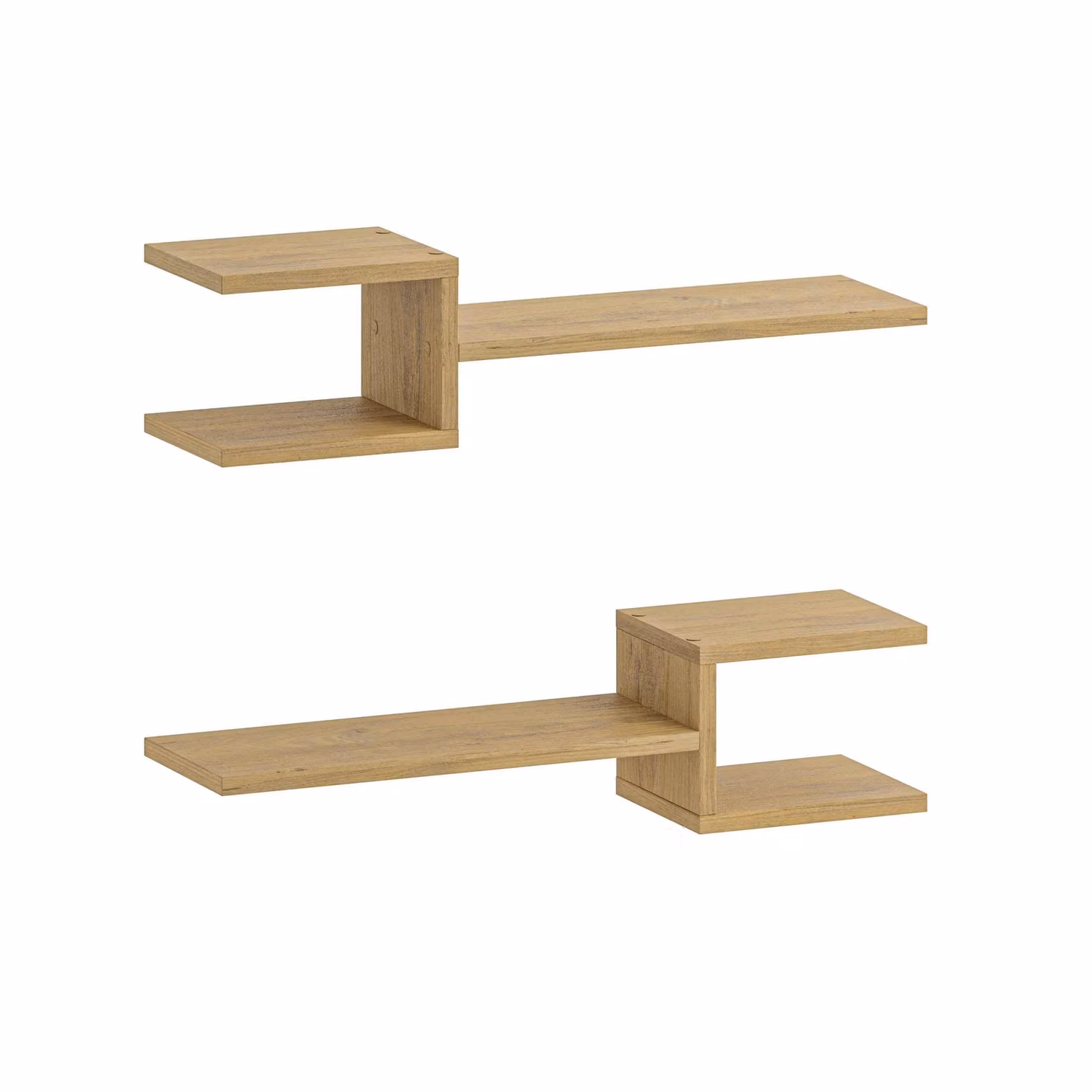 Decortie Fork Modern Floating Shelf Set in Natural Wood, 2 Piece – 2