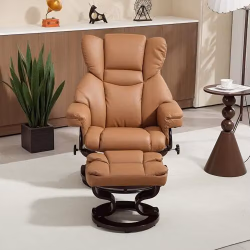 HOMCOM 360 Swivel Recliner Chair with Footstool in Brown PU Leather – 6