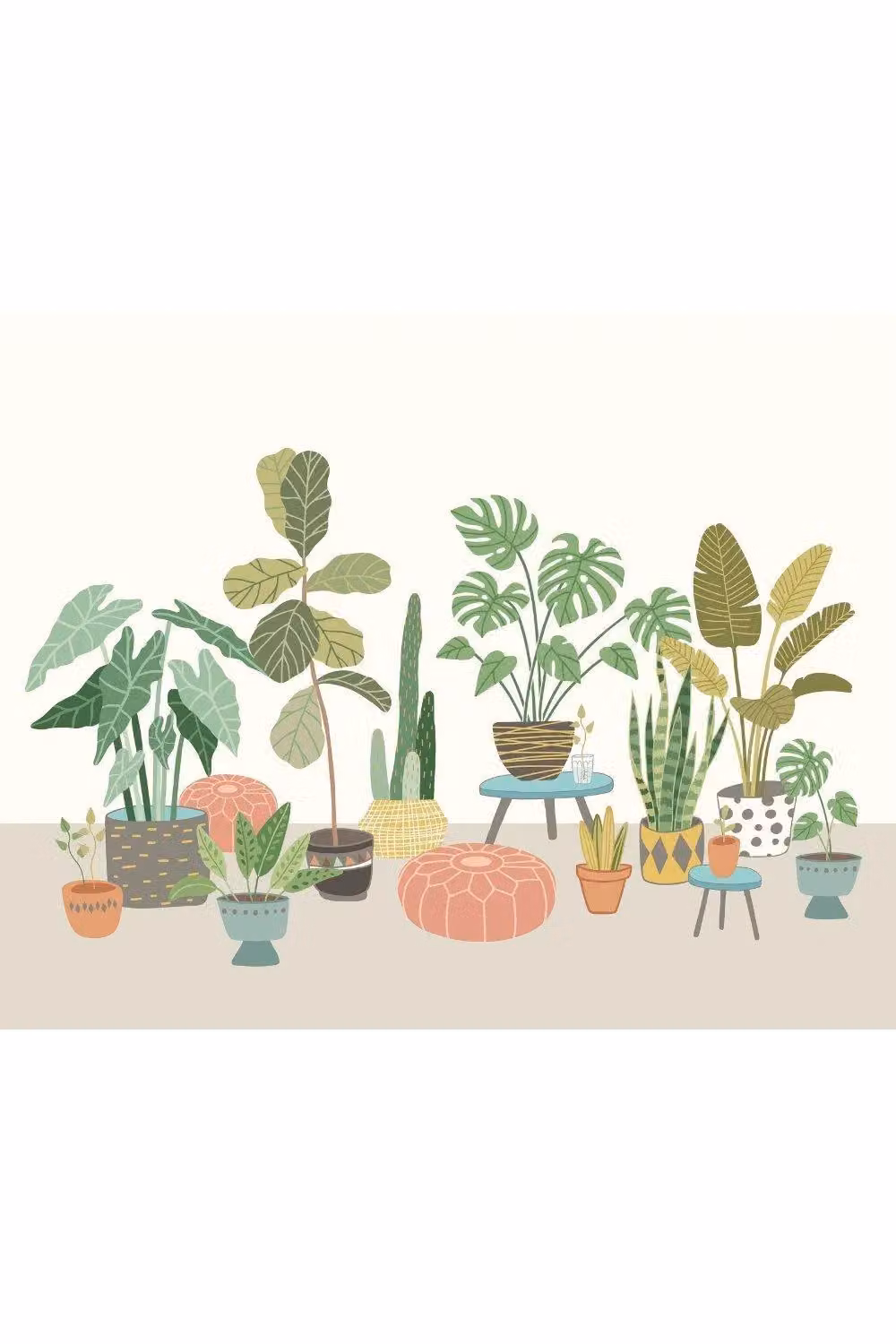 Origin Murals Houseplants Pots Floral Wall Mural in Grey and Multicolour, W: 350 cm x H: 280 cm – 2