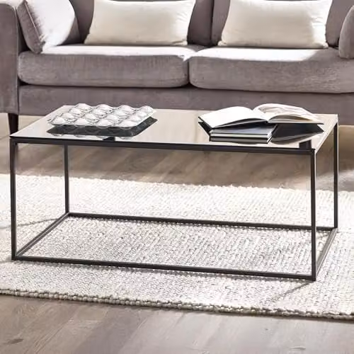 Julian Bowen Chicago Modern Rectangular Coffee Table, Black with Smoked Glass, W: 110 cm, D: 60 cm, H: 45 cm – 1