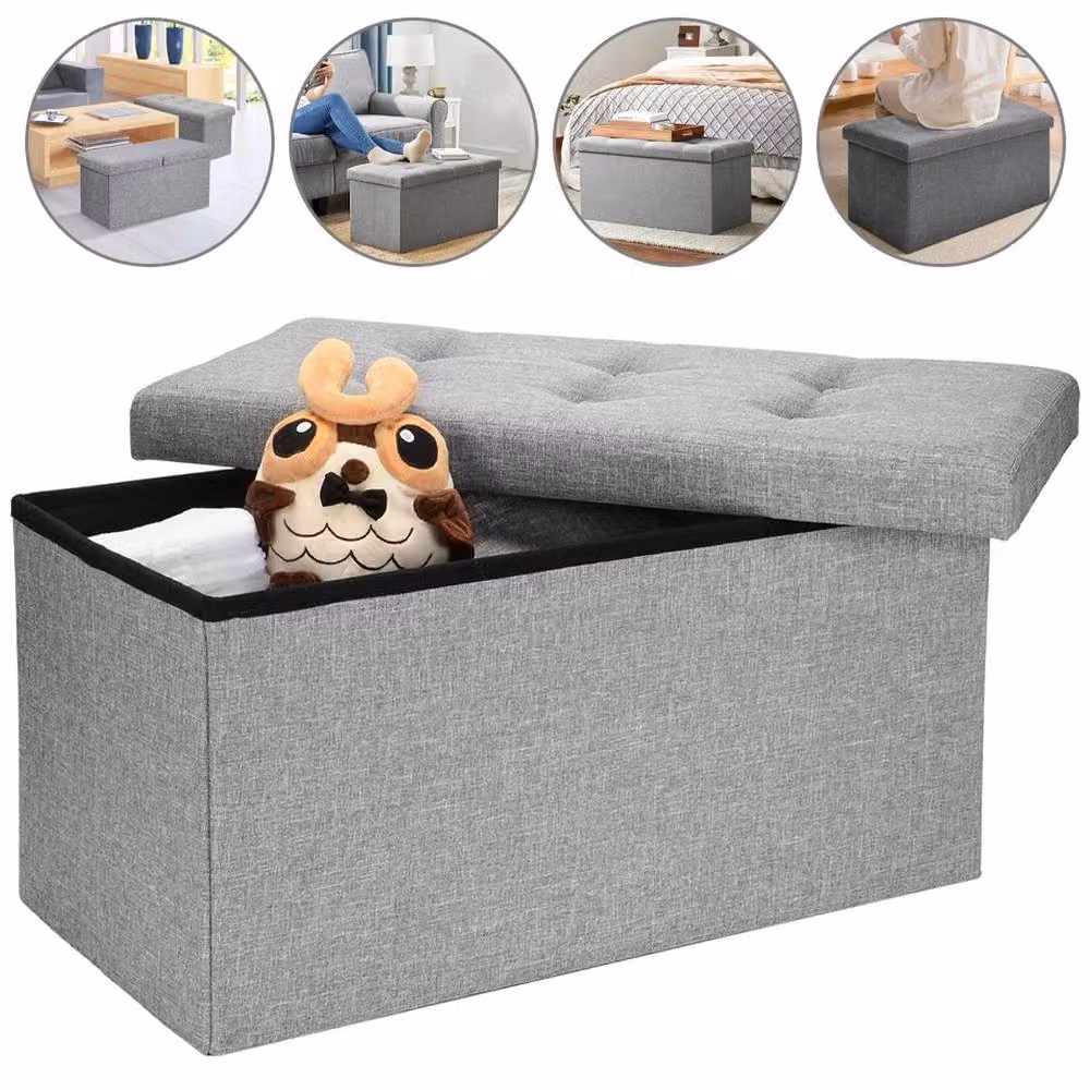 Kelvenix Grey Fabric Folding Ottoman Storage Box – 3