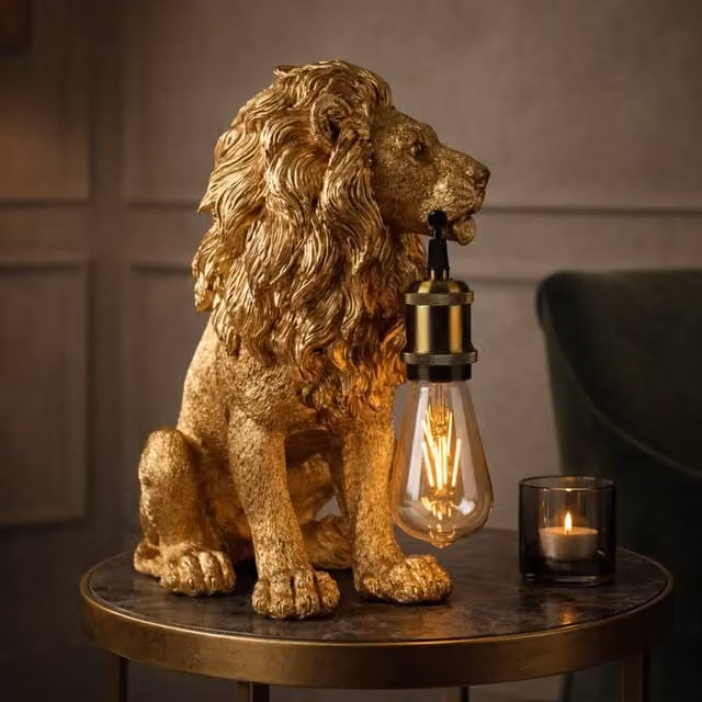 Madison & Mayfair Majestic Antique Gold Lion Table Lamp – 1