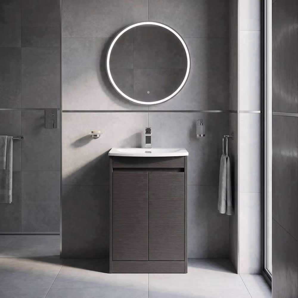 Balterley Chartley 2 Door Freestanding Bathroom Vanity Unit with Curved Basin in Matt Graphite Grey, Width: 50 cm – 3