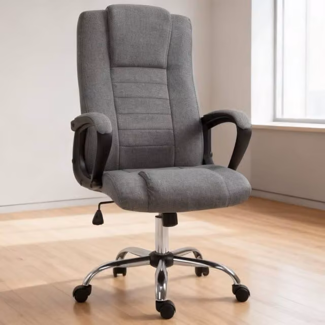 ERGOVEXA Ergonomic Linen-Look Swivel Office Chair in Grey