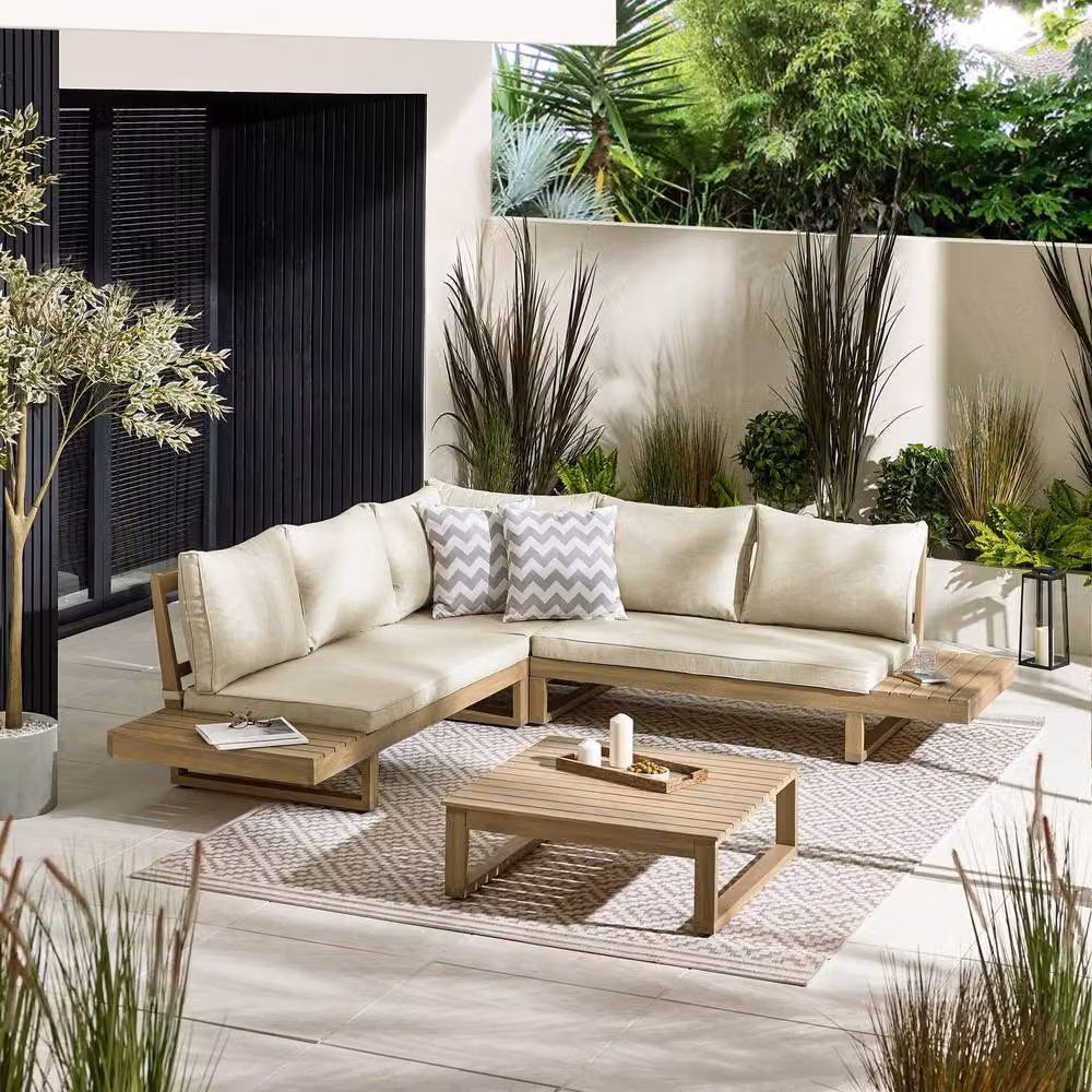 FurnitureboxUK Brisa 5 Seat Outdoor Sofa Set in Beige Acacia Wood – 2
