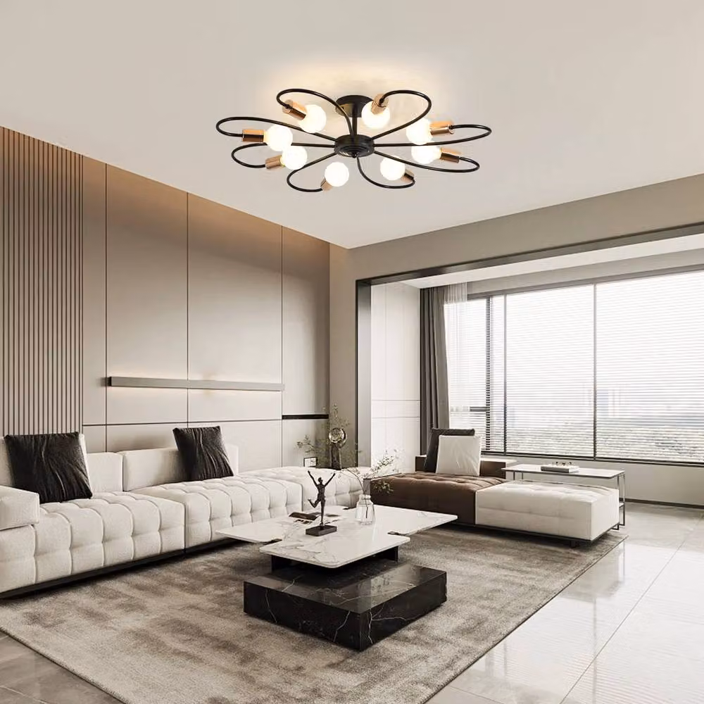 NIVOR 8-Light Industrial Mid Century Flush Mount Ceiling Chandelier in Black – 4