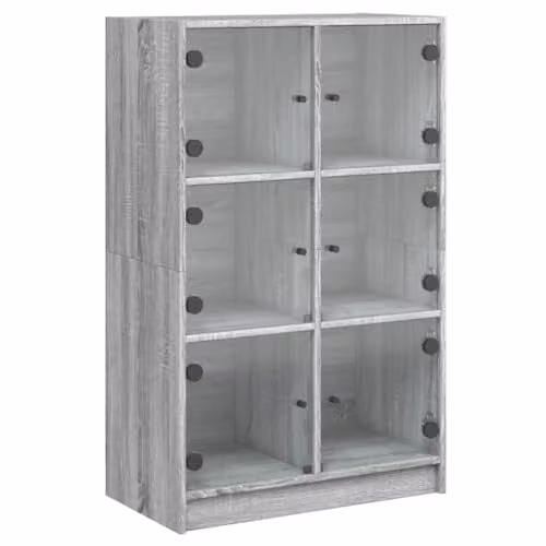 vidaXL Modern Highboard with Hinged Doors in Grey and Black, W/D/H: 68 x 37 x 109 cm