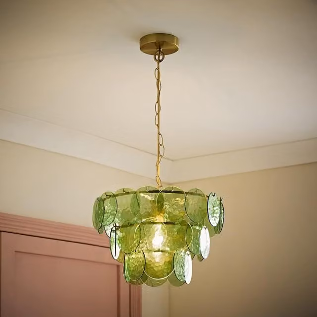 ValueLights Juliette 3 Tier Art Deco Chandelier Ceiling Pendant Light with Bulb in Green and Gold/Brass – 1