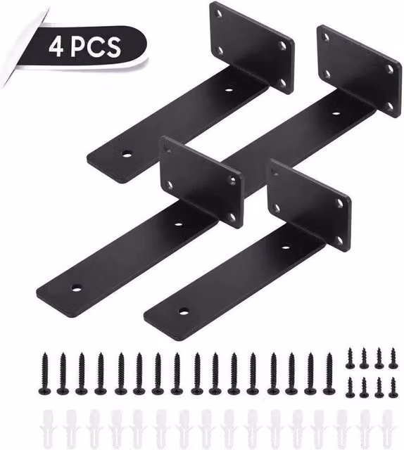SPETLEK Black Iron Floating Shelf Brackets, 4 Pieces, 15 cm – 1