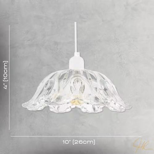 Happy Homewares Modern Scallop Rimmed Moulded Clear Glass Pendant Ceiling Light Shade, W/D/H: 10 x 10 x 26 cm – 3