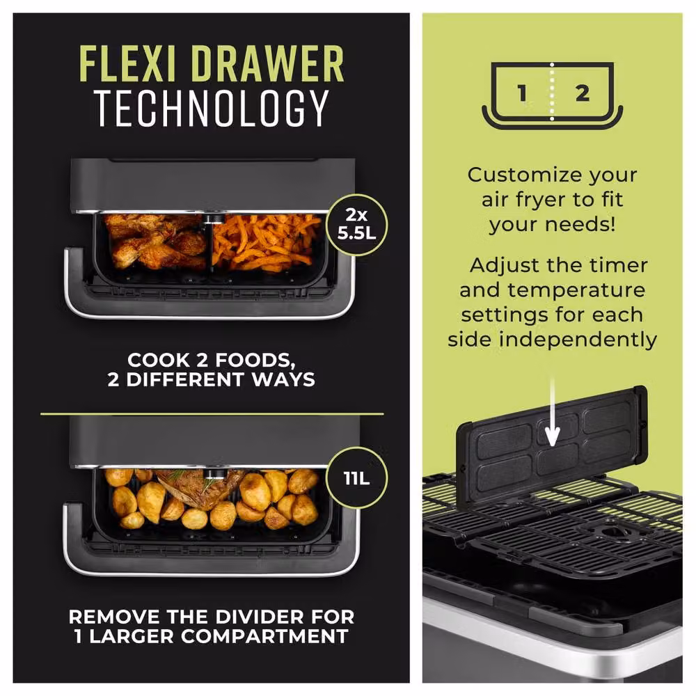 Tower T17200 Elite Flexi-Drawer Dual Zone Air Fryer with Digital Display, 1700W, Grey – 4