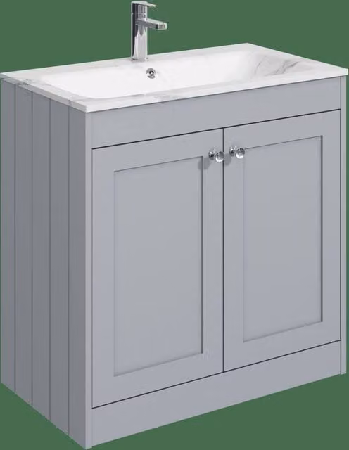Balterley 800mm Floor Standing 2 Door Bathroom Unit with Stone Basin in Satin Grey – 1