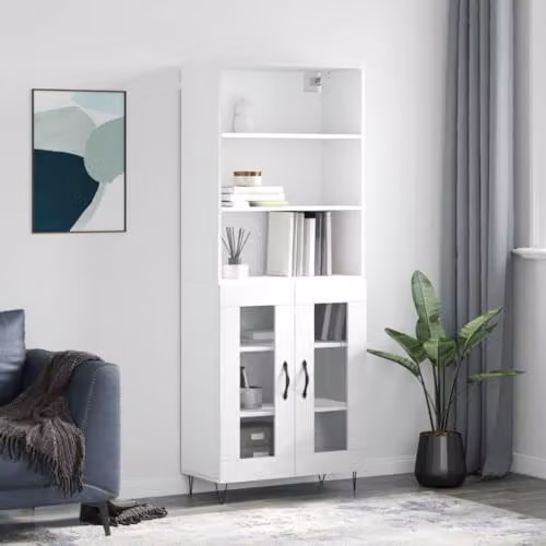 vidaXL Modern White Highboard in Engineered Wood, W/D/H: 69.5 x 34 x 180 cm – 2
