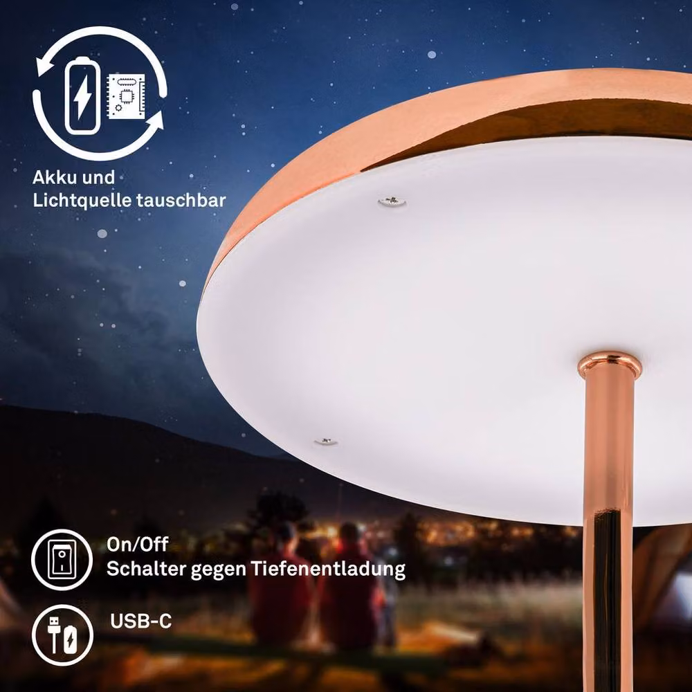 Briloner Rechargeable LED Table Lamp in Copper, Dimmable Touch Control Cordless Night Light with IP44 Rating, H 30.5 cm x W 19.5 cm x D 19.5 cm – 5