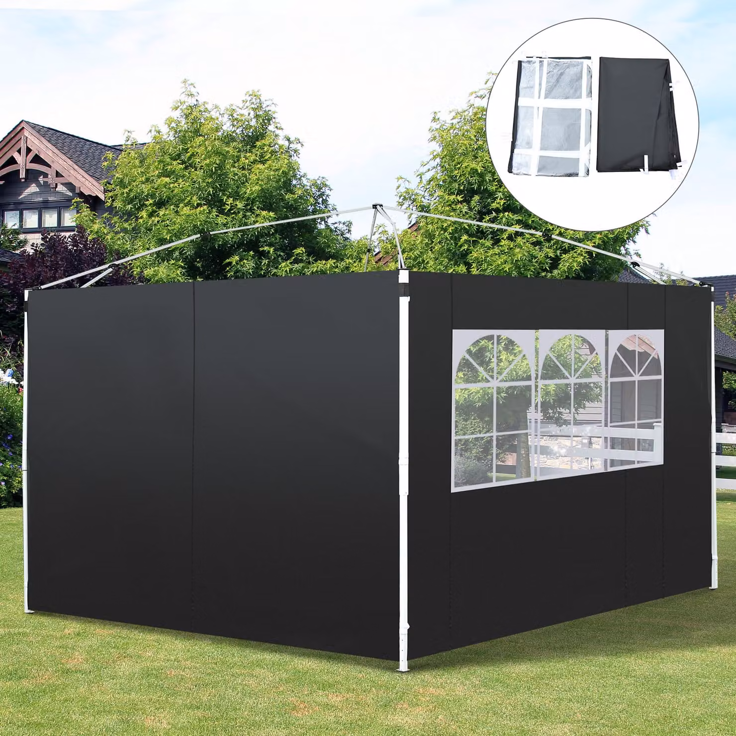 Outsunny Replacement Gazebo Side Wall Panels with Window, Black – 2
