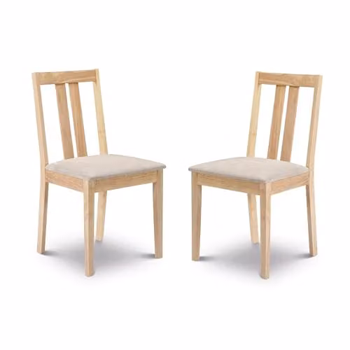 Julian Bowen Set of 2 Rufford Dining Chairs in Natural Wood with Beige Fabric Upholstery