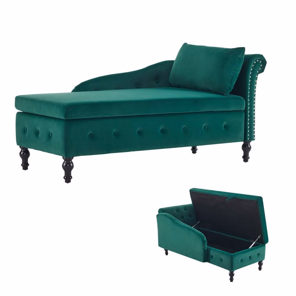 Matteo Green Velvet Upholstered Chaise Lounge Sofa with Storage – 2