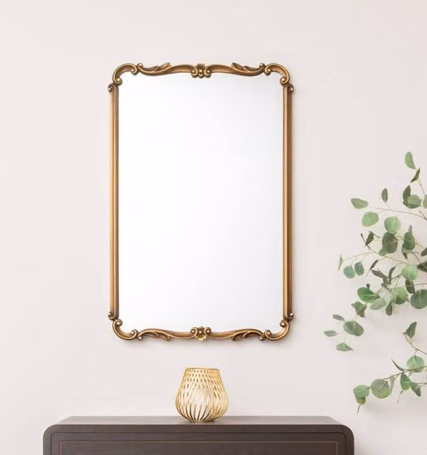 Melody Maison Antique Gold Ornate Rectangular Wall Decorative Mirror W: 90 cm, H: 60 cm