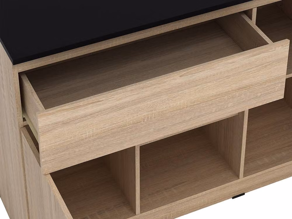 Vente-unique Modern Kitchen Island with 2 Doors, 1 Drawer, and 2 Recesses in Black and White, W/D/H: 169.8 x 70.0 x 90.5 cm – 3