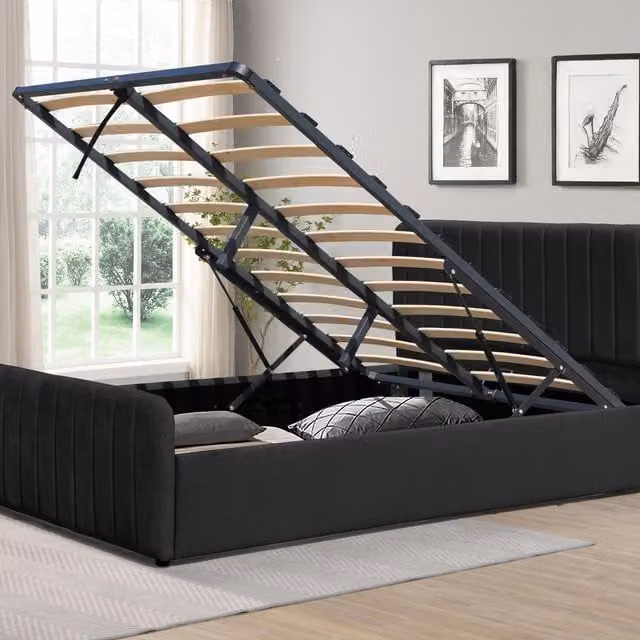 Comfy Living Gas Lift Ottoman Bedframe in Black Brushed Velvet