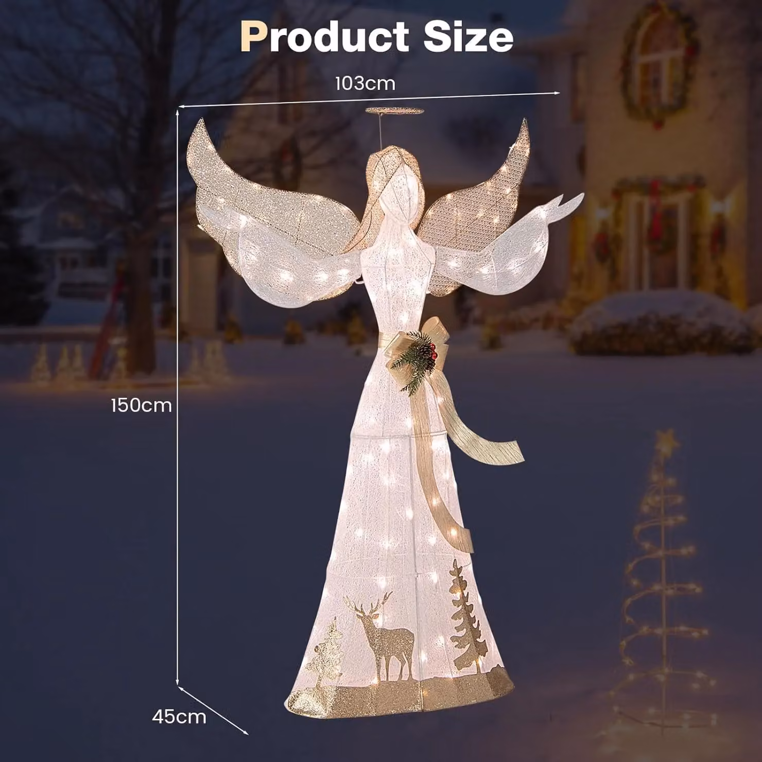 Costway 5FT Pre-lit 3D Glittered Christmas Angel with 100 Warm White Lights – 4