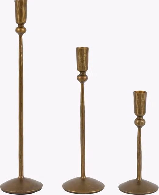 Perch & Parrow Tilo Metal Taper Candle Stick Set of 3 in Gold