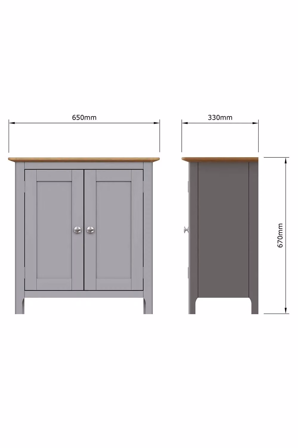 FWStyle Painted Oak 2 Door Compact Sideboard in Dove Grey – 4
