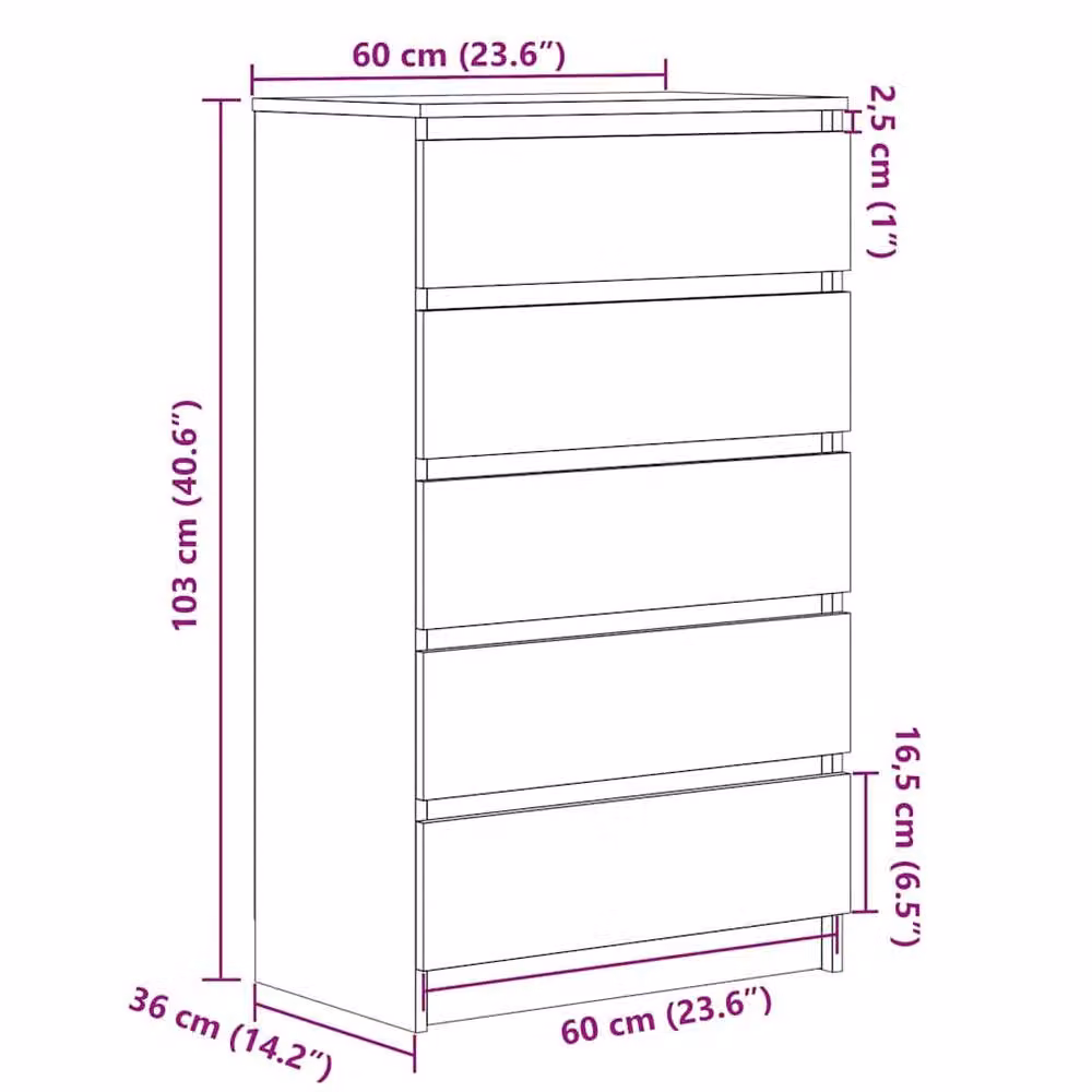 Berkfield Home Sonoma Oak Drawer Cabinet in Light Tan, W/D/H: 60 x 36 x 103 cm – 2