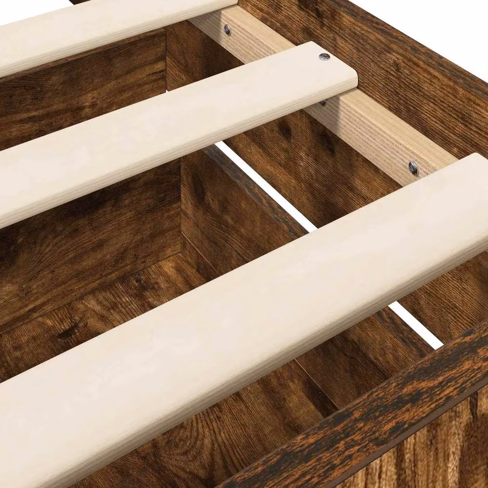Berkfield Home Bed Frame with Storage in Smoked Oak and Brown, W/D/H: 80 x 200 cm – 4