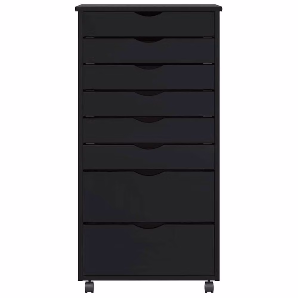 Berkfield Home MOSS Rolling Cabinet with Drawers in Black Solid Pine Wood – 1