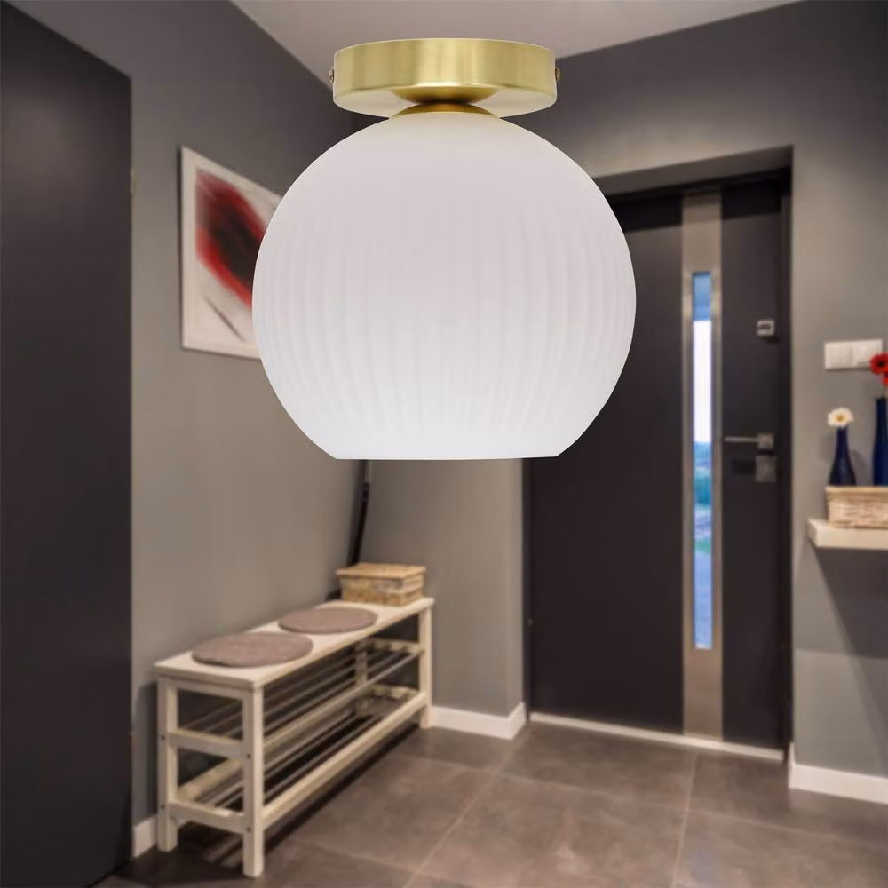 First Choice Lighting Betchley Set of 2 White Glass and Satin Brass Ceiling Light Fittings – 2
