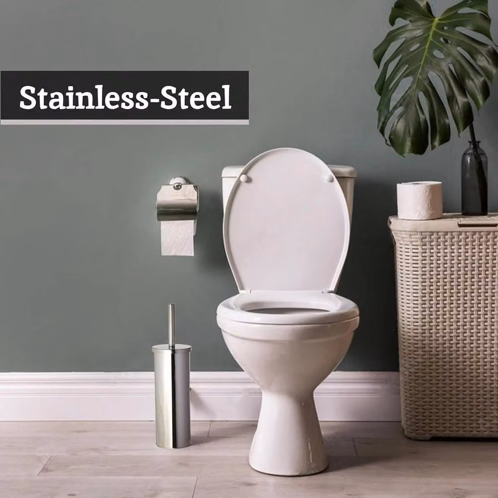 KORVIXA Freestanding Stainless Steel Bathroom Toilet Brush Holder with Cover in Silver – 2