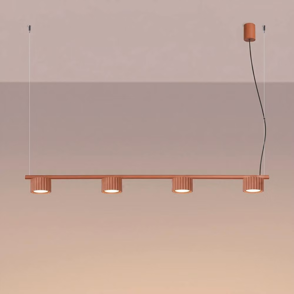 Sollux Lighting minimalist 4-light suspended ceramic bar chandelier in terracotta and white, W/D/H: 208 x 122 x 10 cm – 2