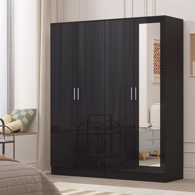 REFLECT Black Gloss Wardrobe Bundle with Mirror and 2 Plain Doors