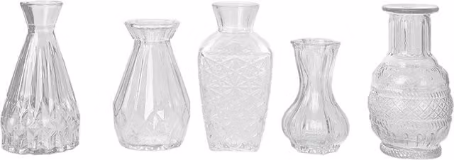 Livingandhome Set of 5 Small Geometric Glass Bud Vases in Transparent White